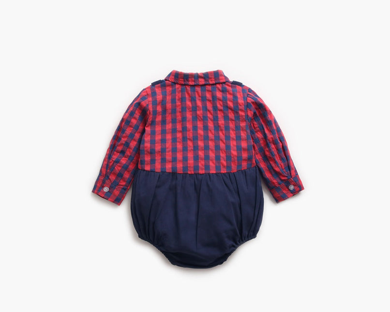 Baby Boy 1pcs Plaid Pattern False 1 Pieces Design Lapel Bodysuit Onesies by MyKids-USA™