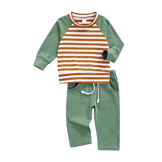 Baby Striped Pattern Contrast Design Hoodies Combo Solid Pants Sets by MyKids-USA™