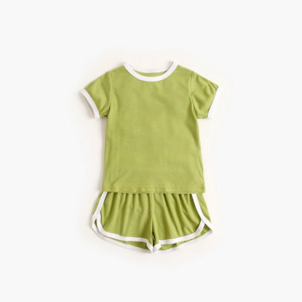 Baby Solid Color Neck Color Matching Design Sports Sets In Summer by MyKids-USA™