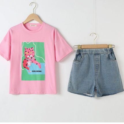 Baby Girl Animal Print T-Shirt Combo Denim Shorts 2-Pieces Sets by MyKids-USA™