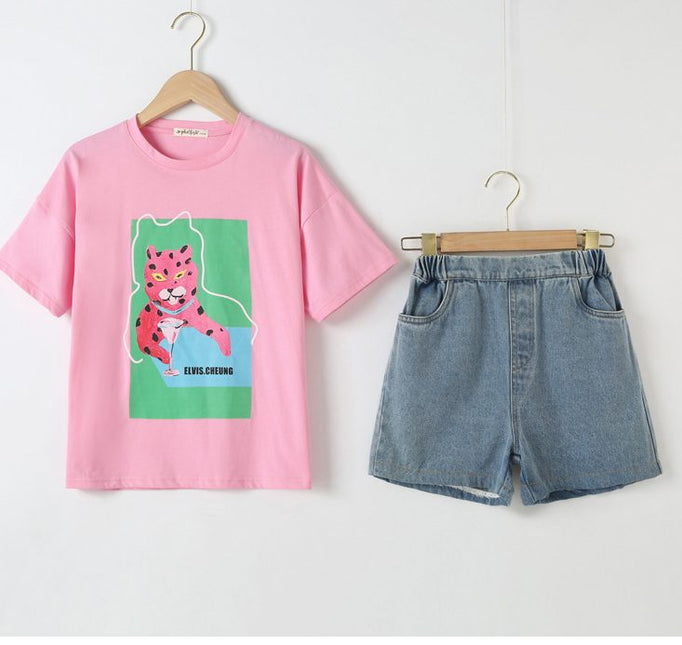 Baby Girl Animal Print T-Shirt Combo Denim Shorts 2-Pieces Sets by MyKids-USA™