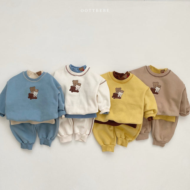 Baby Solid Color Bear Patched Design Hoodie Autumn Clothes Sets by MyKids-USA™