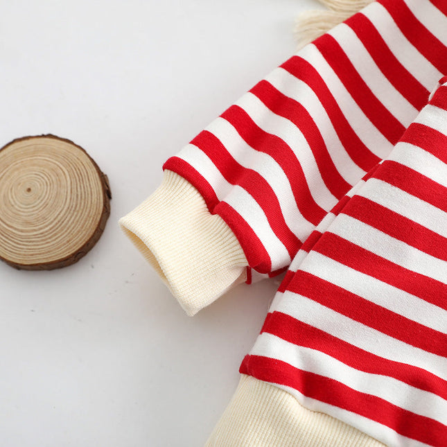 Baby Striped Pattern Shirt Combo Cartoon Graphic Corduroy Fabric Strap Onesies Sets by MyKids-USA™