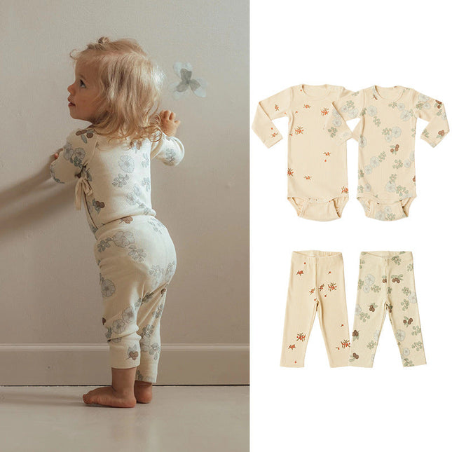 Baby Girl Floral Pattern Cotton Onesies With Pant 1 Pieces Sets by MyKids-USA™