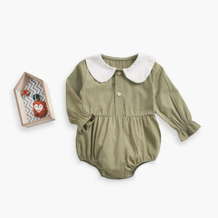 Baby Girl Doll Collar Design Solid Color Long Sleeve Onesies With Buttons by MyKids-USA™