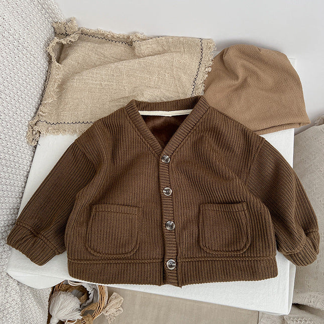 Baby Boy And Girl Solid Color Single Breasted Design V-Neck Thermal Autumn Jacket by MyKids-USA™