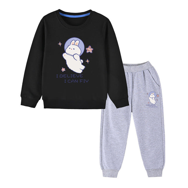 Baby Girl Cute Bunny Graphic Hoodie Combo Loose Trousers Soft Cotton Sets by MyKids-USA™