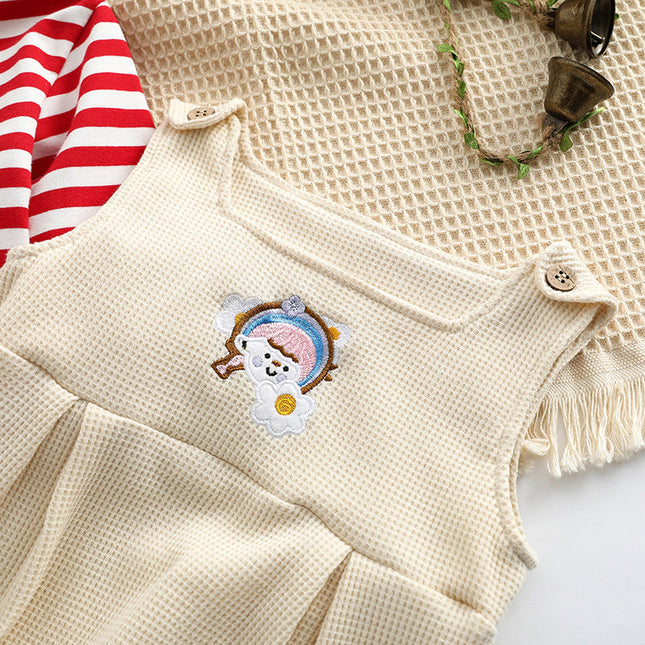 Baby Striped Pattern Shirt Combo Cartoon Graphic Corduroy Fabric Strap Onesies Sets by MyKids-USA™