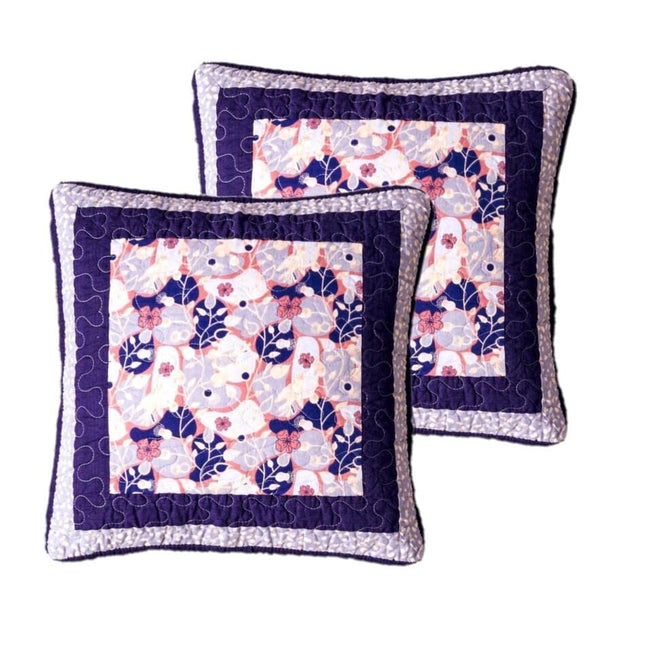 DaDa Bedding Set of 2-Pieces Peachy Blossoms Purple Floral Patchwork Throw Pillow Covers, 18" x 18" - Designed in USA (JHW877) by DaDa Bedding Collection