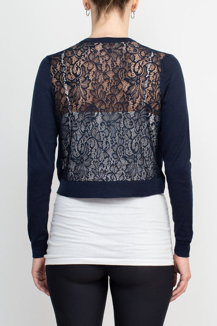 Luxxe Lane Crew Neck Long Sleeve Lace Back Hook Closure Knit Cardigan by Curated Brands