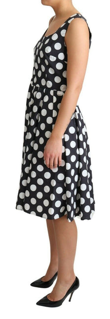 Black Polka Dotted Cotton A-Line Dress by Faz