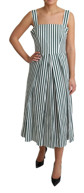 Green Striped Cotton A-Line Dress by Faz