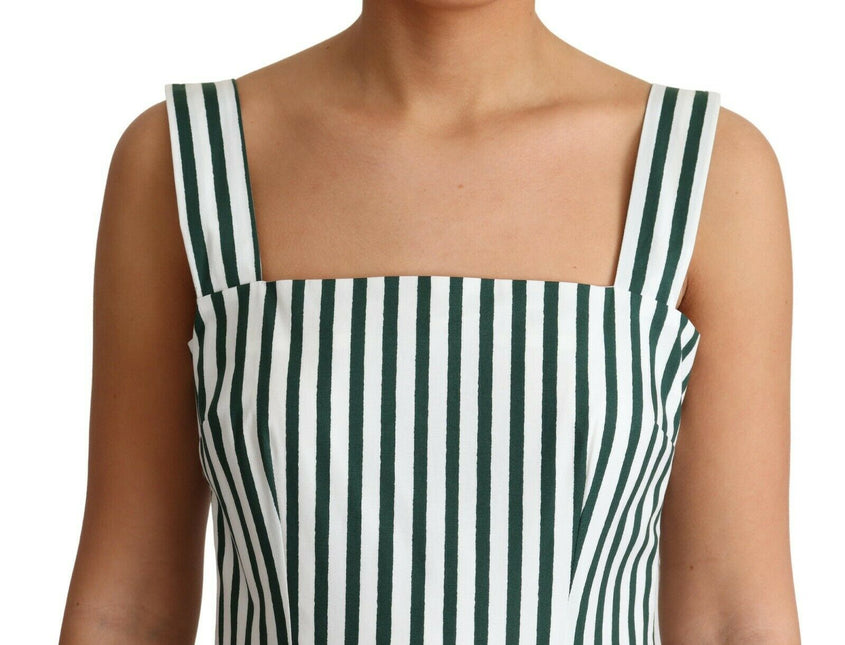 Green Striped Cotton A-Line Dress by Faz