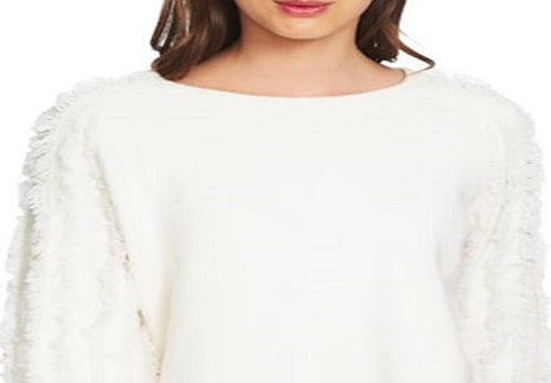 1.STATE Women's Crewneck Fringe Sleeve Sweater White by Steals