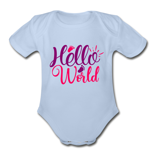 Hello World Short Sleeve Baby Bodysuit by Tshirt Unlimited