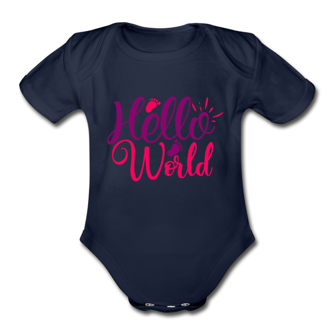 Hello World Short Sleeve Baby Bodysuit by Tshirt Unlimited