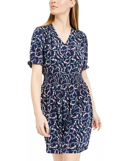 Maison Jules Women's Floral Print Smocked Waist Dress Navy Size Small by Steals