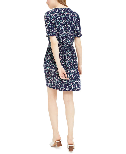 Maison Jules Women's Floral Print Smocked Waist Dress Navy Size Small by Steals