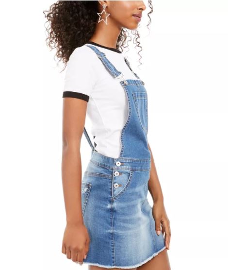 Vanilla Star Junior's Frayed Hem Overalls Dress Medium Blue Size 9 by Steals