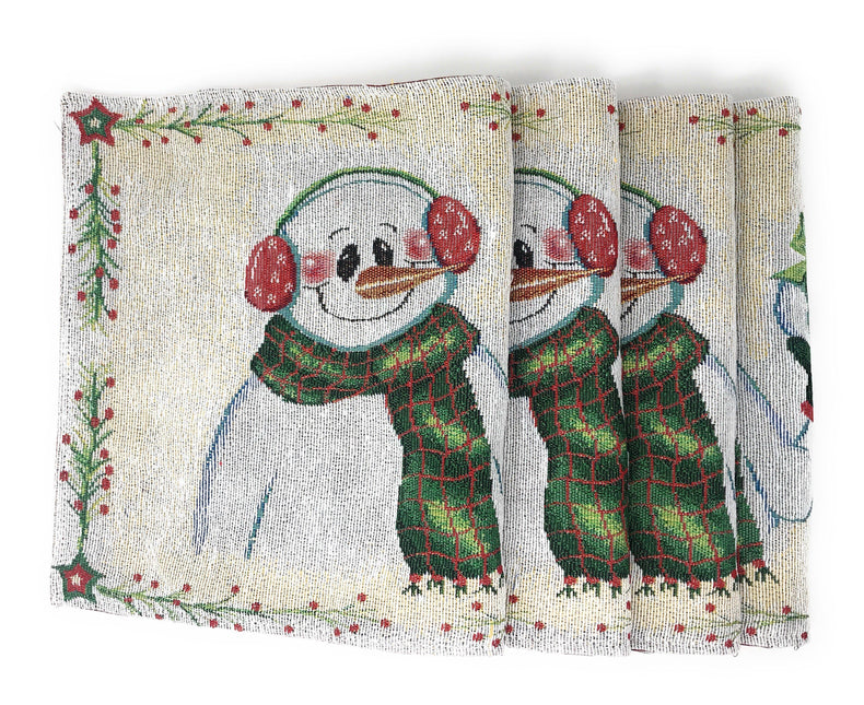 DaDa Bedding Set of 8 Pieces Magical Snowman Holiday Table Tapestry - 4 Placemats, 2 Table Runners, 2 Throw Pillow Covers (9733) by DaDa Bedding Collection