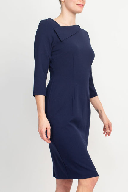 Connected Apparel Navy Crepe Front Slit Dress - Scuba Crepe Fabric by Curated Brands