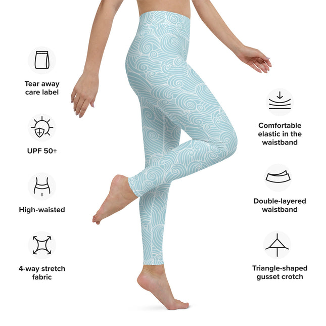 Women's Blue Ocean Swirl Yoga Leggings by Tropical Seas Clothing