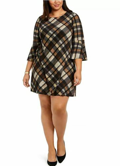 Jessica Howard Women's Plus Size Plaid Bell-Sleeve Shift Dress Rustcopper Size 1X by Steals