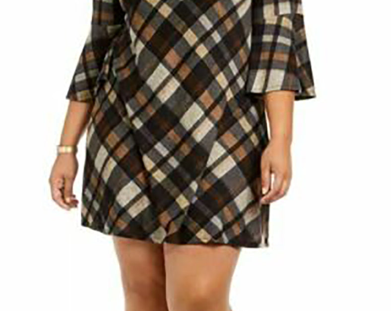 Jessica Howard Women's Plus Size Plaid Bell-Sleeve Shift Dress Rustcopper Size 1X by Steals