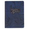 Christian Art Gifts Inspirational Zippered Journal, Amazing Grace Wide Ruled Notebook, Navy Blue Vegan Leather, 336 Lined Pages W/Scripture, (9" X 6.4