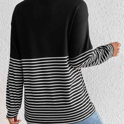 Striped Crisscross V-Neck Long Sleeve T-Shirt