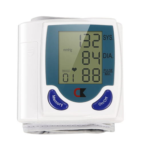 Blood Pressure Monitor Wrist Digital High Blood Pressure Cuff Heartbeat Tester w/ 60 Reading Memory 1.8 Inches LCD Screen Storage Box - White