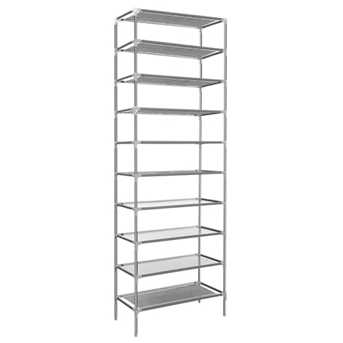 10 Tiers Shoes Rack Shelves 27 Pairs Shoes Storage Organizer Stand Non-Woven Fabric Detachable Shoes Tower Stackable Shoes Storage Rack for Entryway - Gray