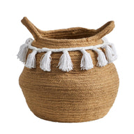 11” Boho Chic Handmade Natural Cotton Woven Planter with Tassels by Nearly Natural - Vysn