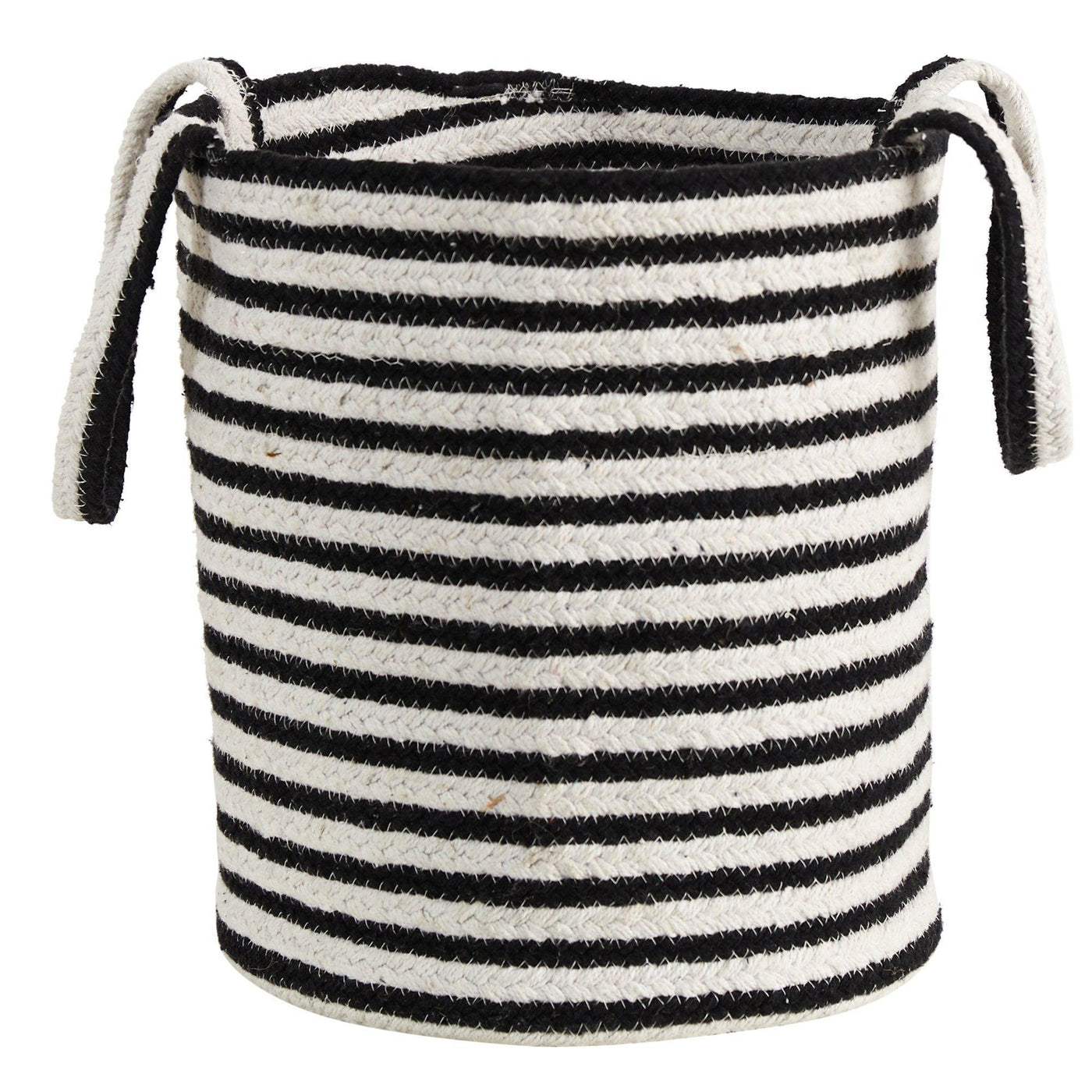 13” Boho Chic Basket Natural Cotton, Handwoven Black and White Stripe with Handles by Nearly Natural - Vysn