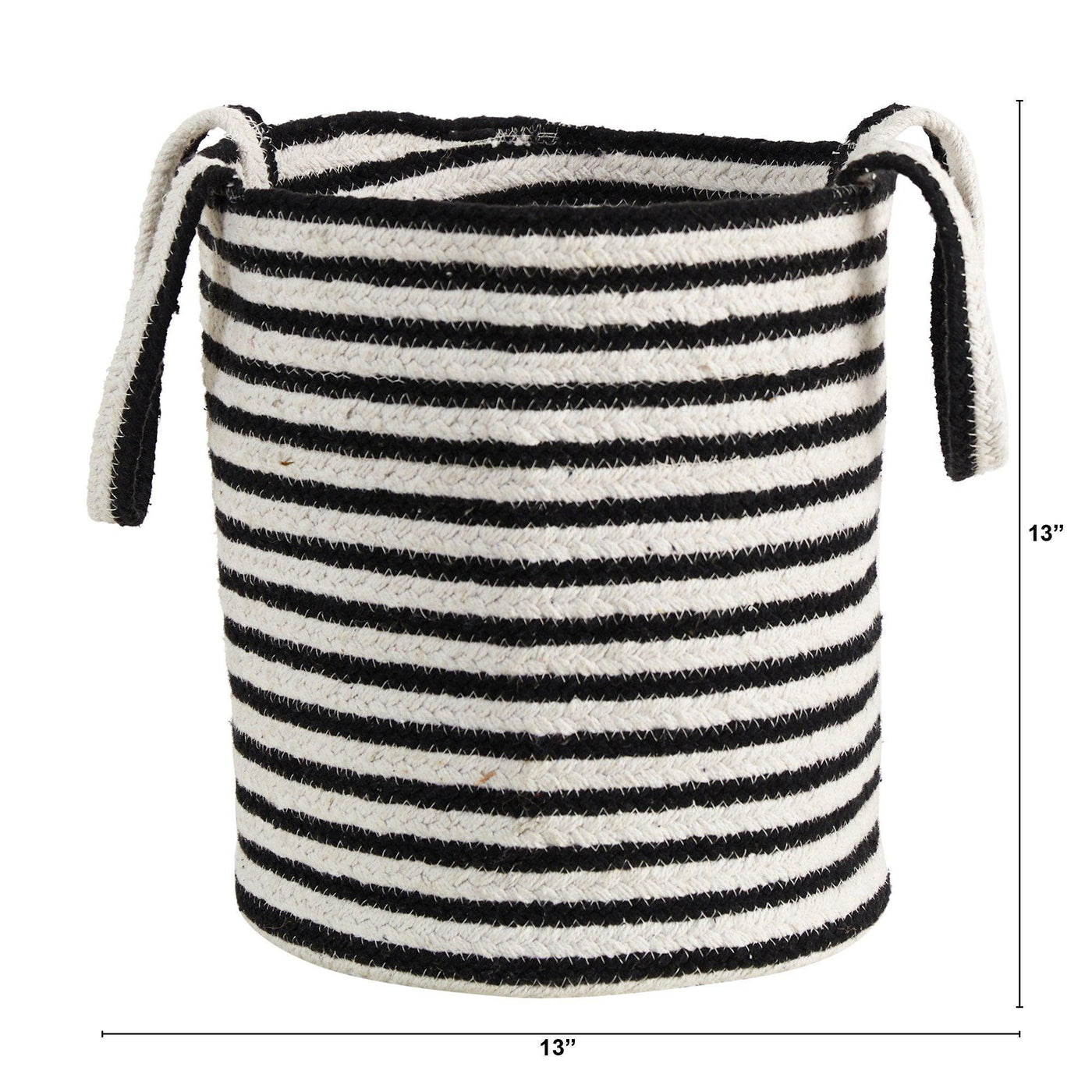 13” Boho Chic Basket Natural Cotton, Handwoven Black and White Stripe with Handles by Nearly Natural - Vysn