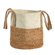 14” Boho Chic Basket Natural Cotton and Jute with Handles by Nearly Natural - Vysn