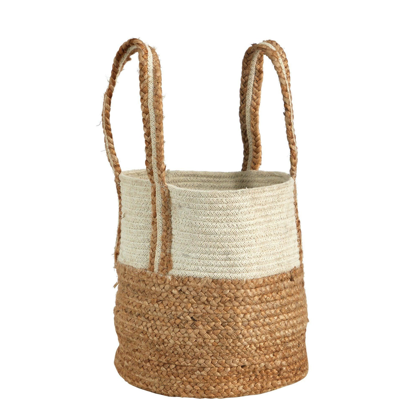 14” Boho Chic Basket Natural Cotton and Jute with Handles by Nearly Natural - Vysn