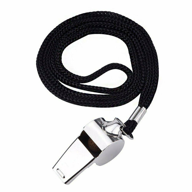 2 Football Soccer Sports Metal Referee Whistle Black Lanyard Emergency Survival by Plugsus Home Furniture - Vysn