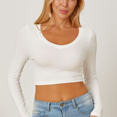 Round Neck Long Sleeve Cropped T-Shirt