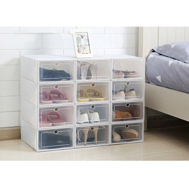 24x Clear Shoe Storage Boxes Plastic Organizer Rack Containers Men Women cabinet by Plugsus Home Furniture - Vysn