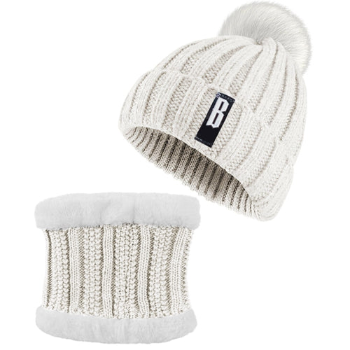 Winter Beanie Hat Scarf Set Women Warm Knitting Skull Cap Neck Warmer for Walking Running Hiking Camping Outdoors Gift - Cream
