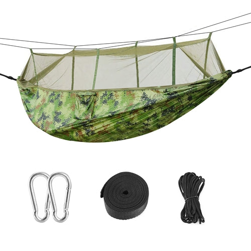 600lbs Load 2 Persons Hammock w/Mosquito Net Outdoor Hiking Camping Hommock Portable Nylon Swing Hanging Bed w/ Strap Hook Carry Bag