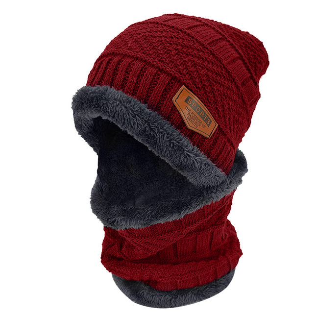Winter Beanie Hat Scarf Set Unisex Warm Knitting Skull Cap Neck Warmer For Walking Running Hiking Camping Outdoors Gift - Red