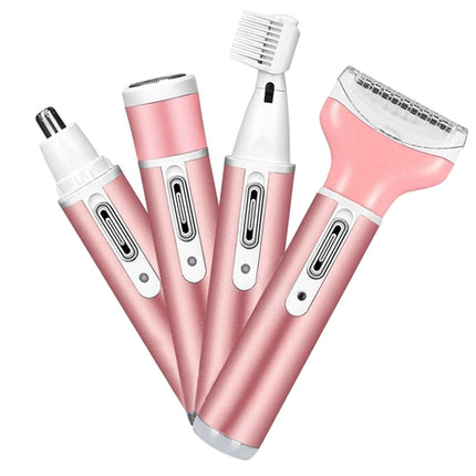 4 In 1 Women Electric Shaver Painless Rechargeable Hair Remover Eyebrow Nose Hair Cordless Trimmer Set Hair Exfoliation For Bikini Line Armpit Leg Gro - Pink