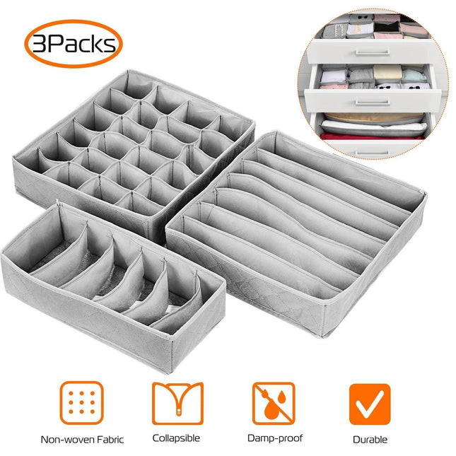 3 Pack Sock Organizer Box Foldable Damp Proof Storage Drawers With Multi-cells by Blak Hom - Vysn