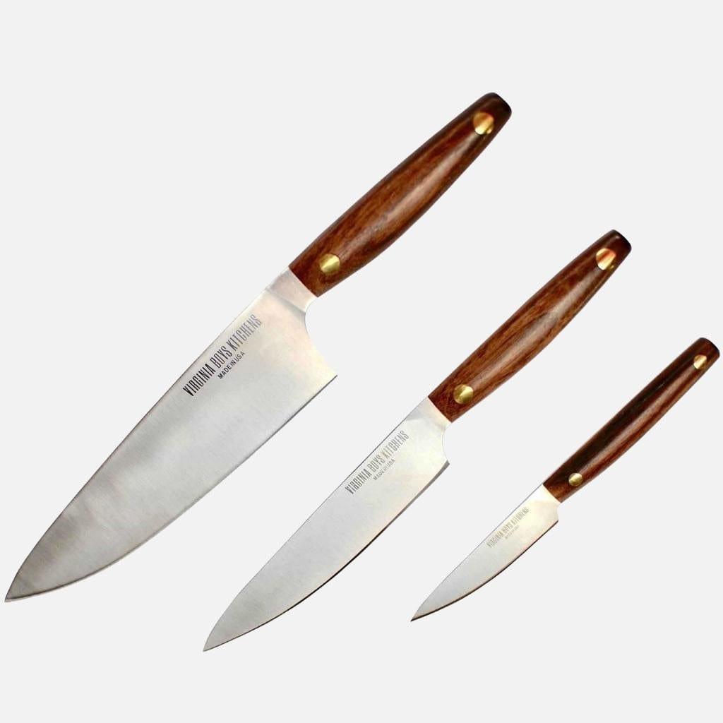 3 Piece Stainless Steel Chef Knife Set with Walnut Wood Handles by Virginia Boys Kitchens - Vysn