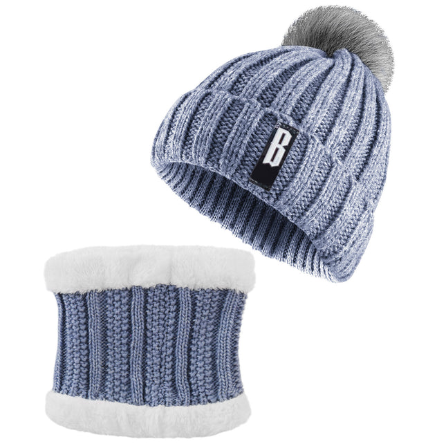 Winter Beanie Hat Scarf Set Women Warm Knitting Skull Cap Neck Warmer for Walking Running Hiking Camping Outdoors Gift - Gray
