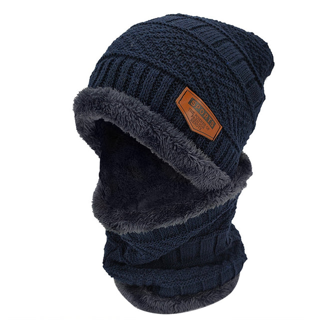 Winter Beanie Hat Scarf Set Unisex Warm Knitting Skull Cap Neck Warmer For Walking Running Hiking Camping Outdoors Gift - Blue