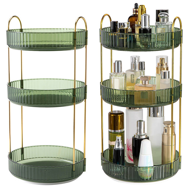 3 Tier Rotating Makeup Organizer 360° Spinning Perfume Cosmetic Storage Tray 55LBS Load Countertop Shelves for Lotion Lipstick - Green