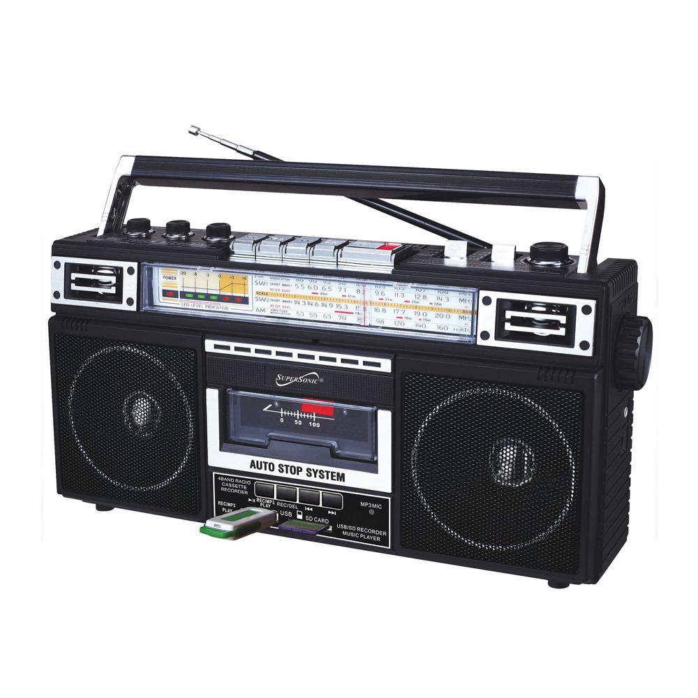 4 Band Radio & Cassette Player + Cassette To Mp3 Converter & Bluetooth - Black - VYSN